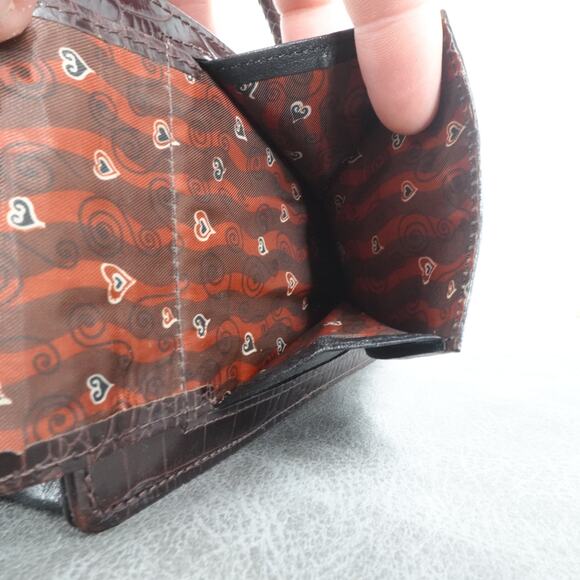 Brighton Handbag Womens Croc Embossed Brown Leather Braided Top Strap Purse - Picture 10 of 16